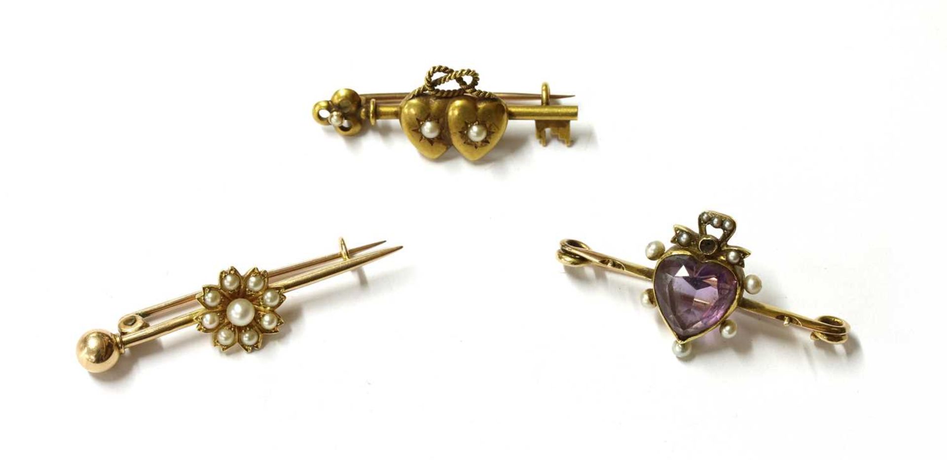 A Victorian gold split pearl set bar brooch,