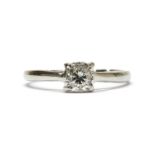 A white gold single stone diamond ring,