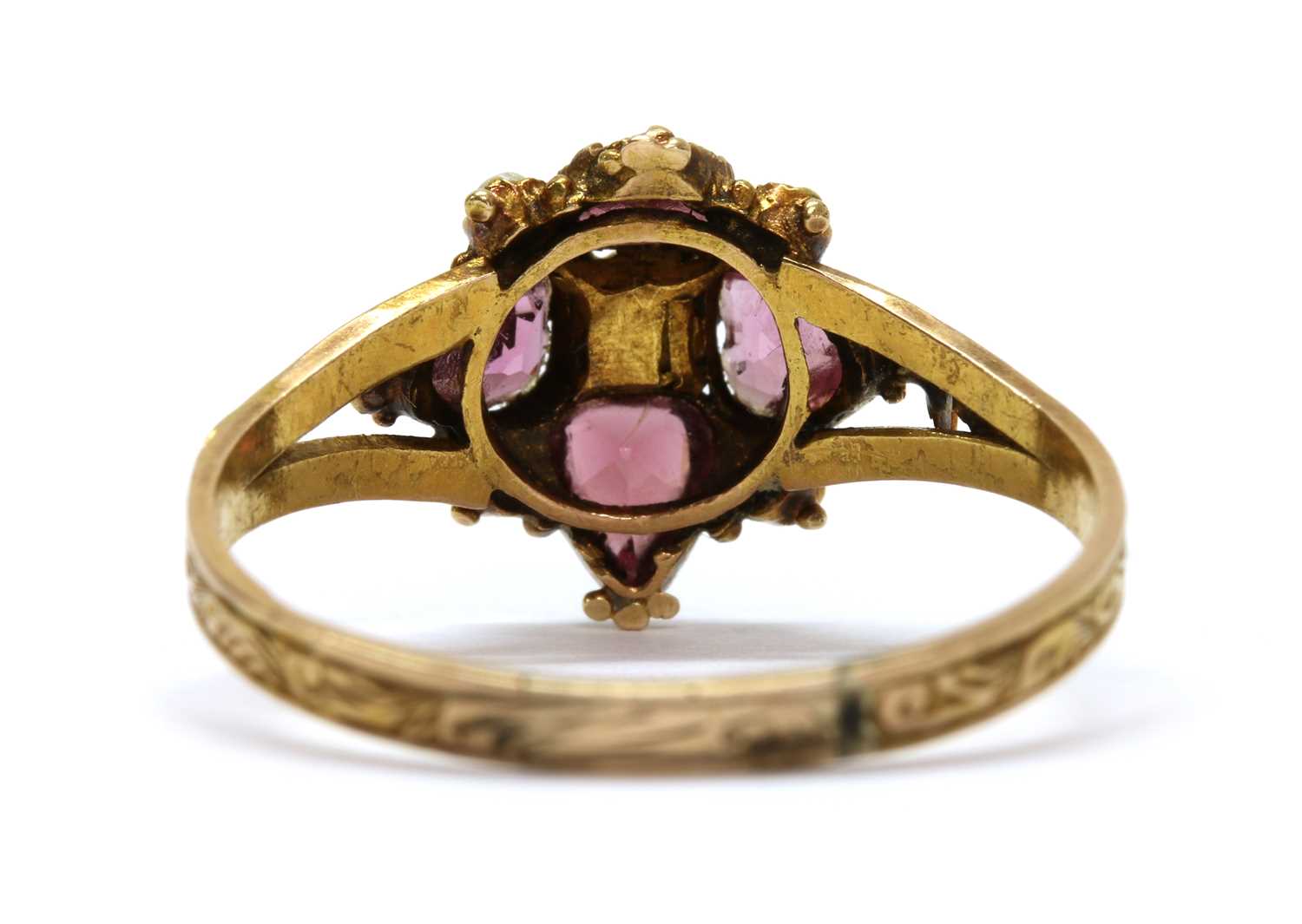 A Victorian 15ct gold garnet and split pearl ring, - Image 2 of 3