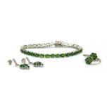 A sterling silver chrome diopside line bracelet,