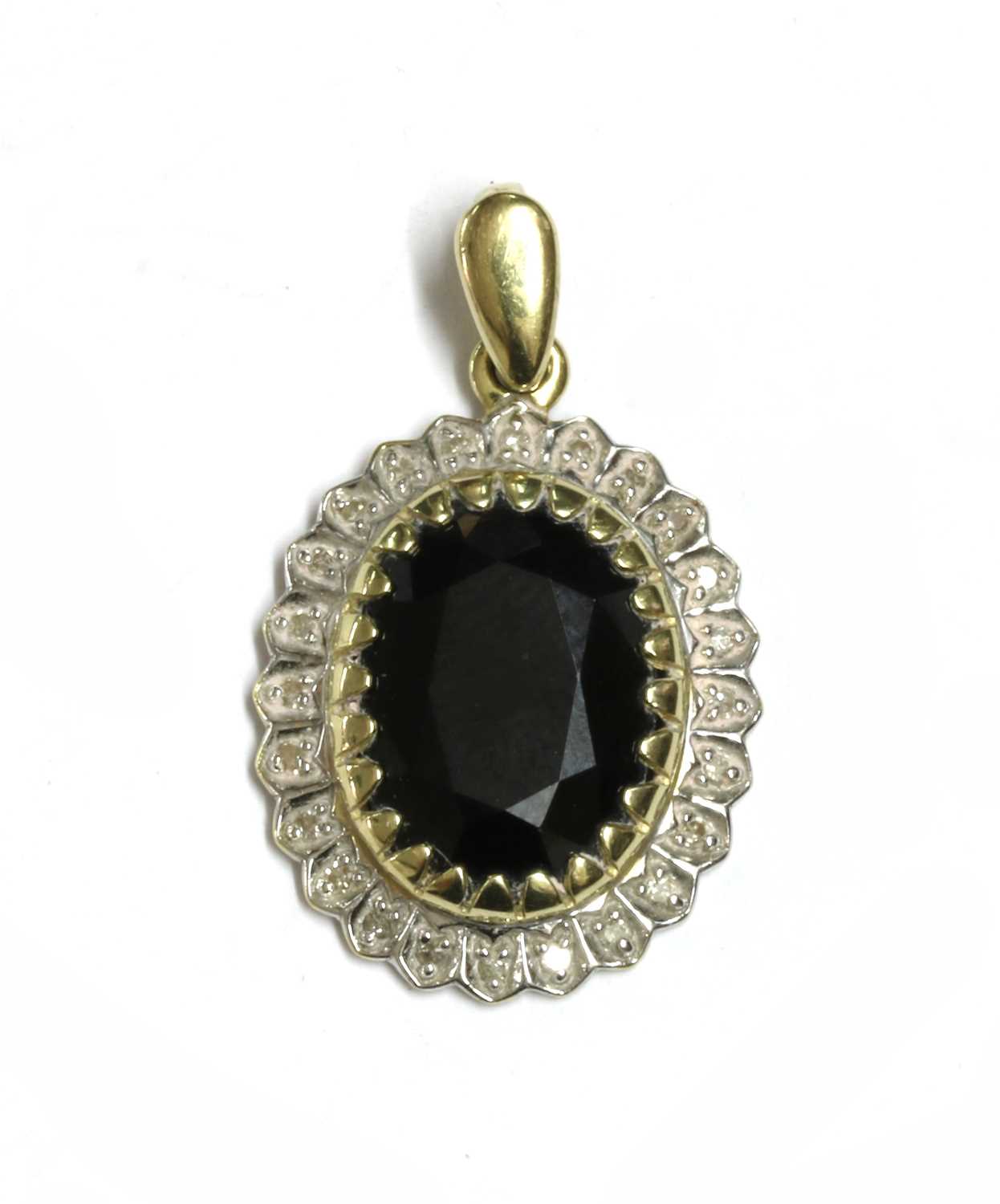A 9ct gold sapphire diamond pendant,