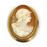 A Finnish gold shell cameo brooch, by Suomen Kultaseppä Oy,