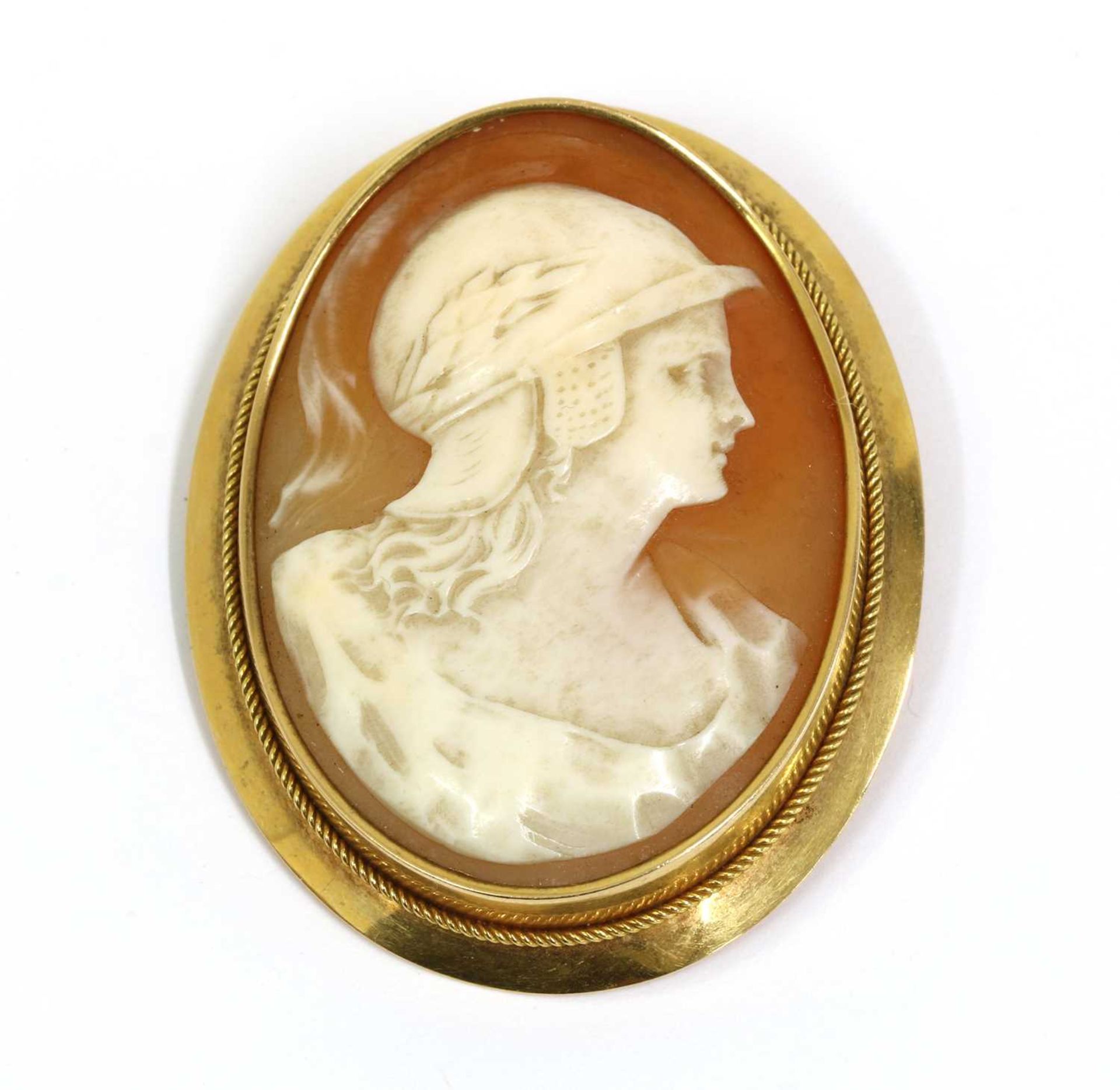 A Finnish gold shell cameo brooch, by Suomen Kultaseppä Oy,