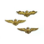 Three gold filled US Naval Aviator wings by Balfour