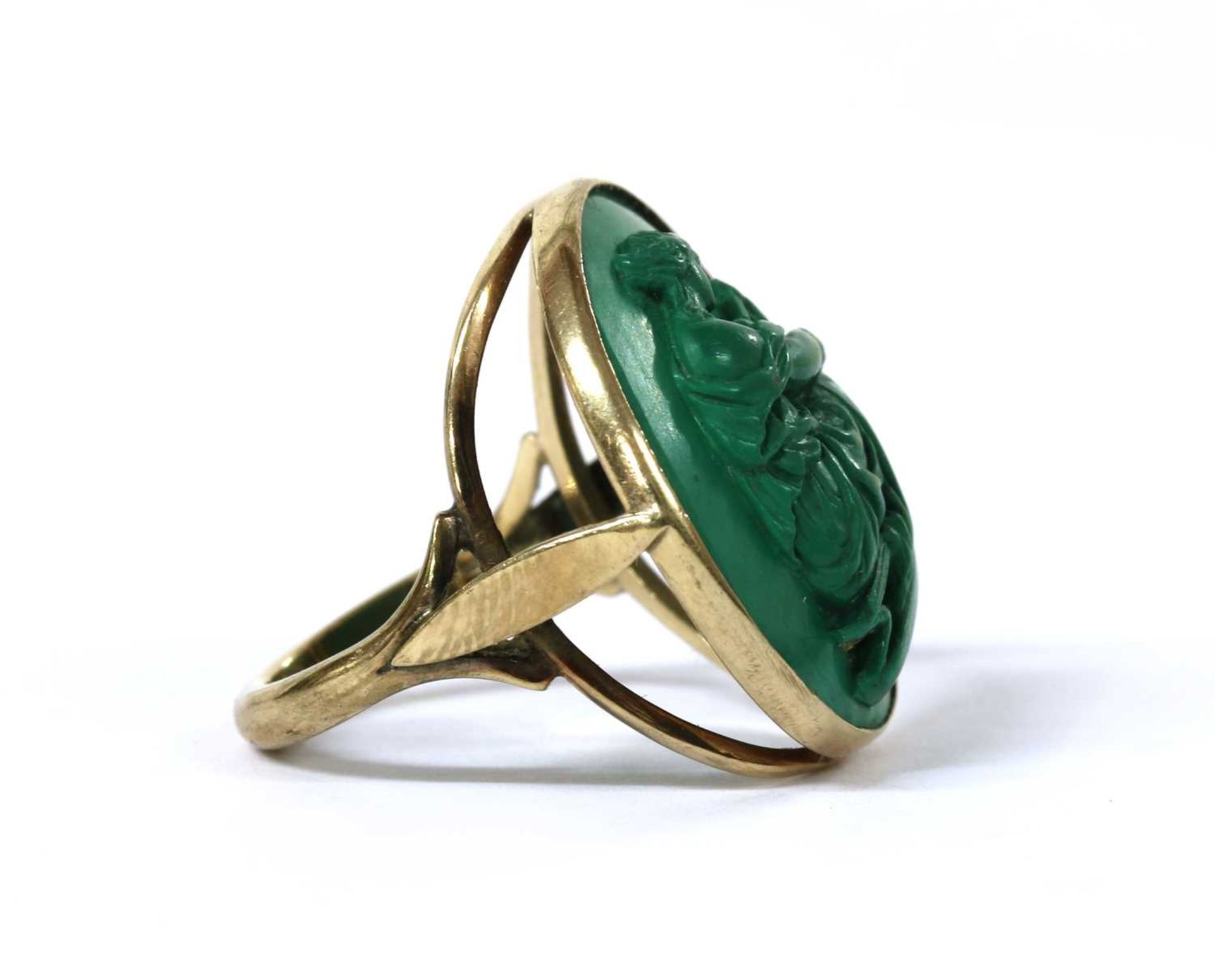 A gold malachite cameo ring, - Image 2 of 3
