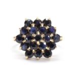 A 9ct gold sapphire cluster ring,