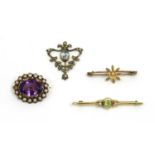 Three gold brooches,