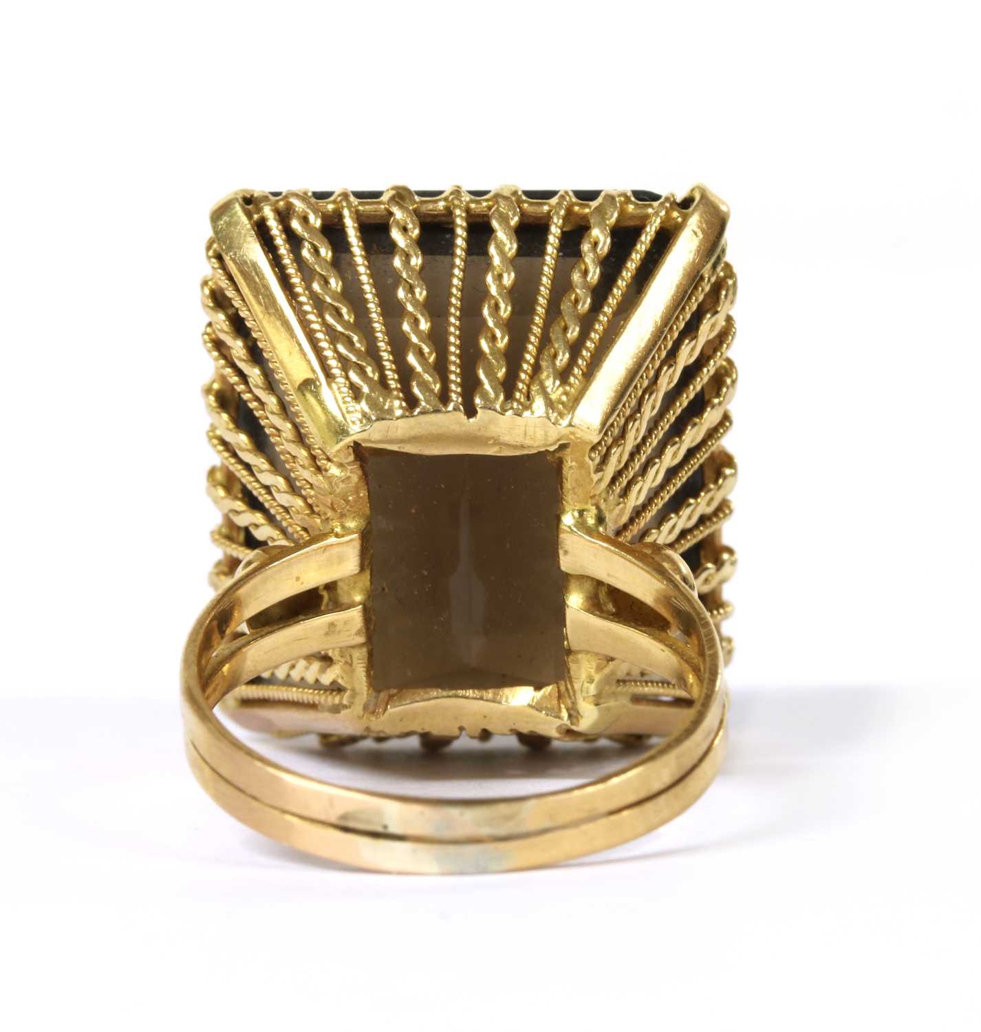 A gold single stone smoky quartz ring, - Image 3 of 3