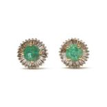 A pair of gold emerald and diamond cluster stud earrings,