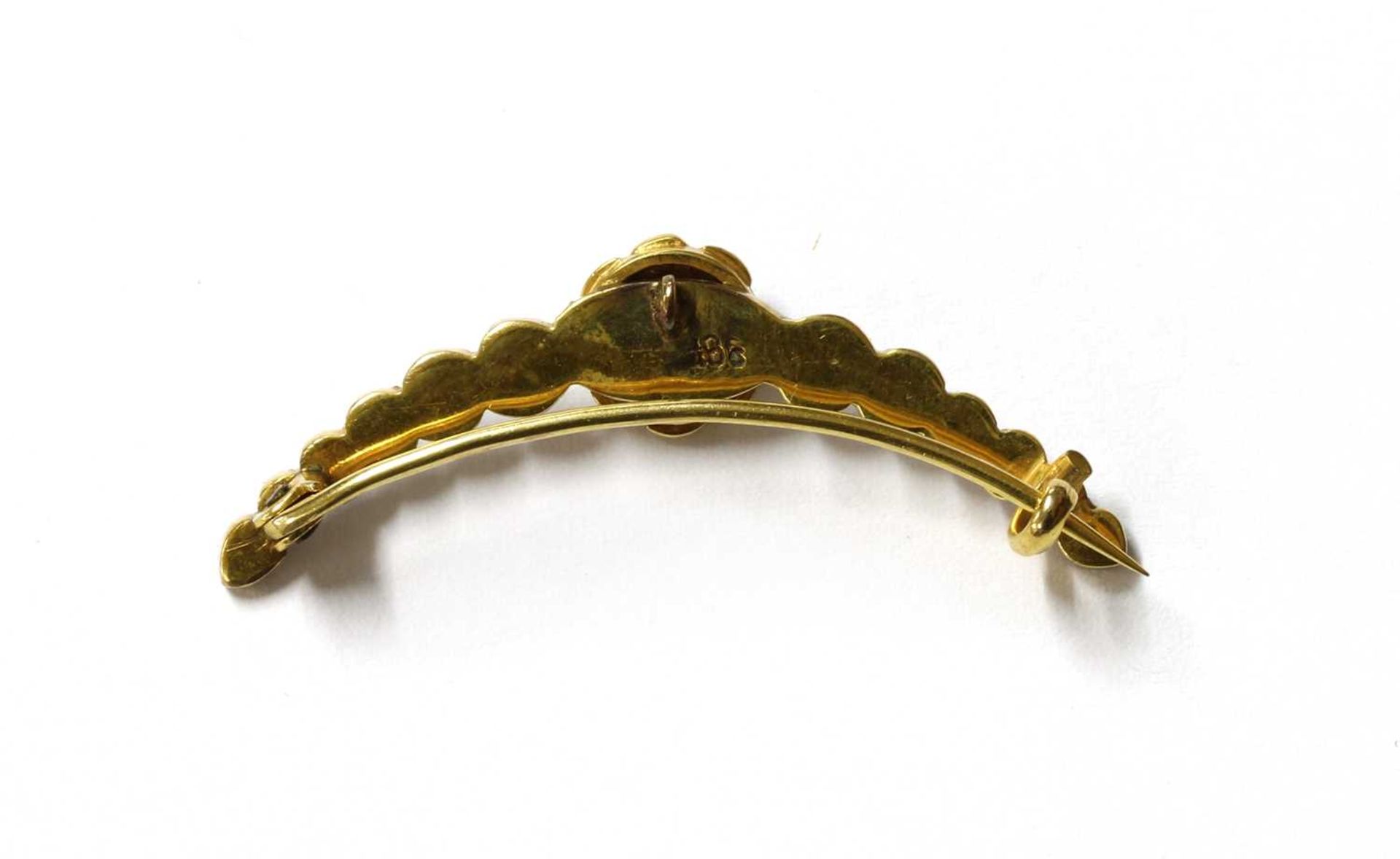 A late Victorian gold turquoise and split pearl open crescent brooch, - Image 2 of 2