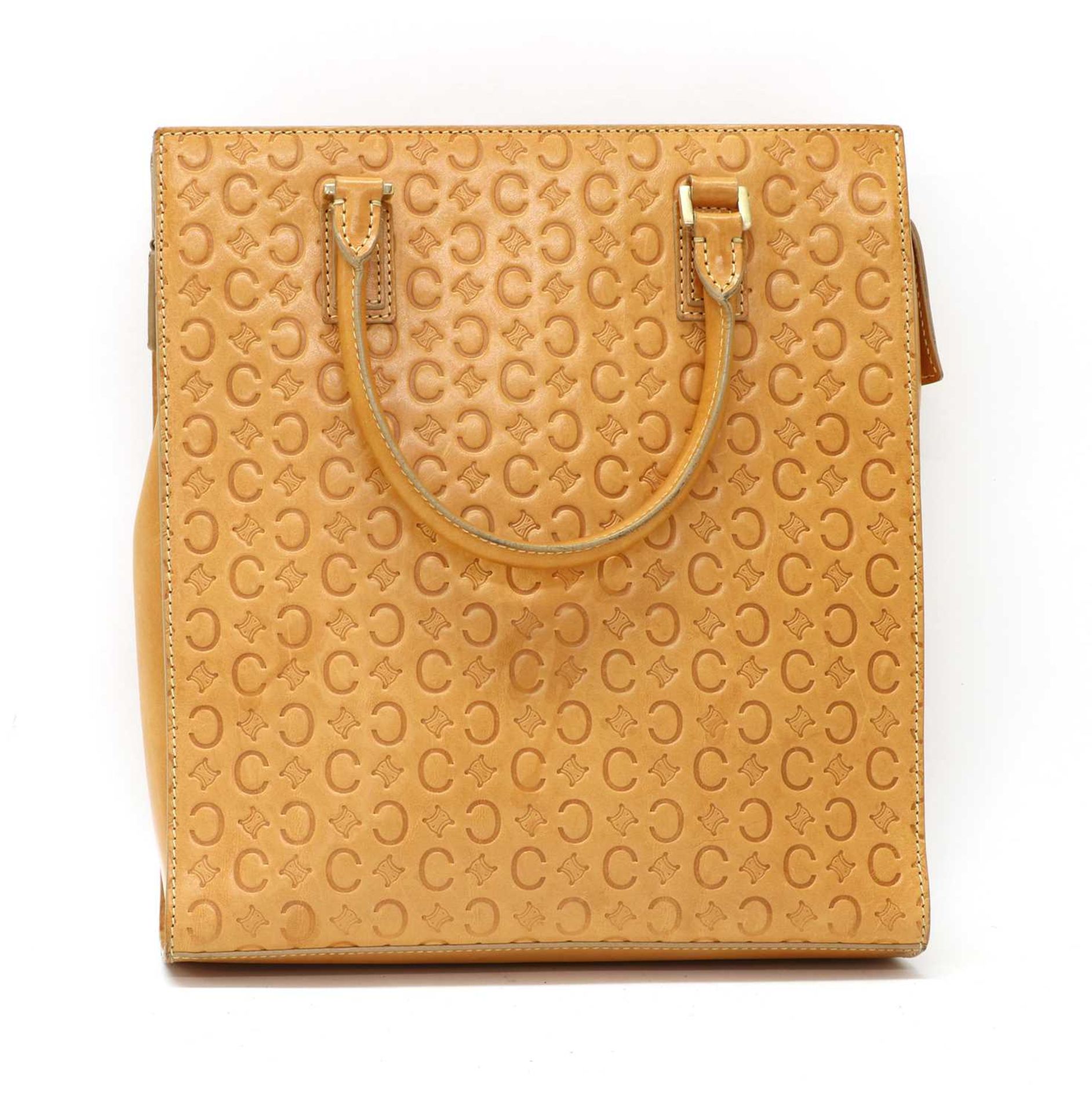 A Celine tan leather blason pattern handbag,
