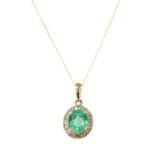 A gold emerald and diamond cluster pendant,