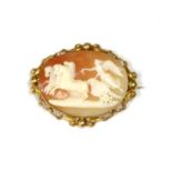 A gold mounted Victorian shell cameo brooch,