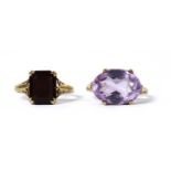 A gold single stone amethyst ring,