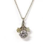 A white gold cubic zirconia and diamond pendant,