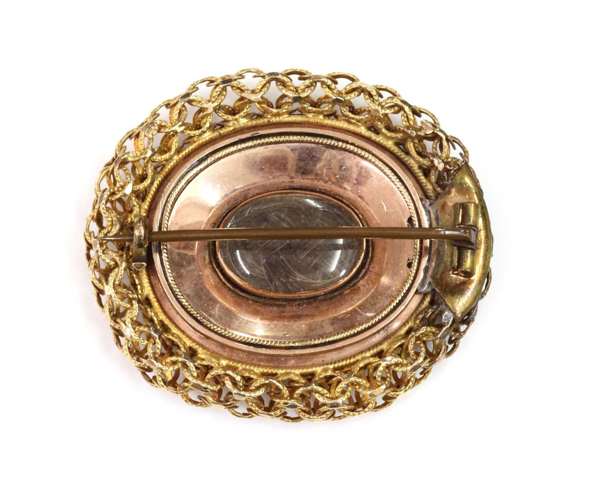 A gold split pearl oval memorial brooch, c.1810-1820, - Image 2 of 2