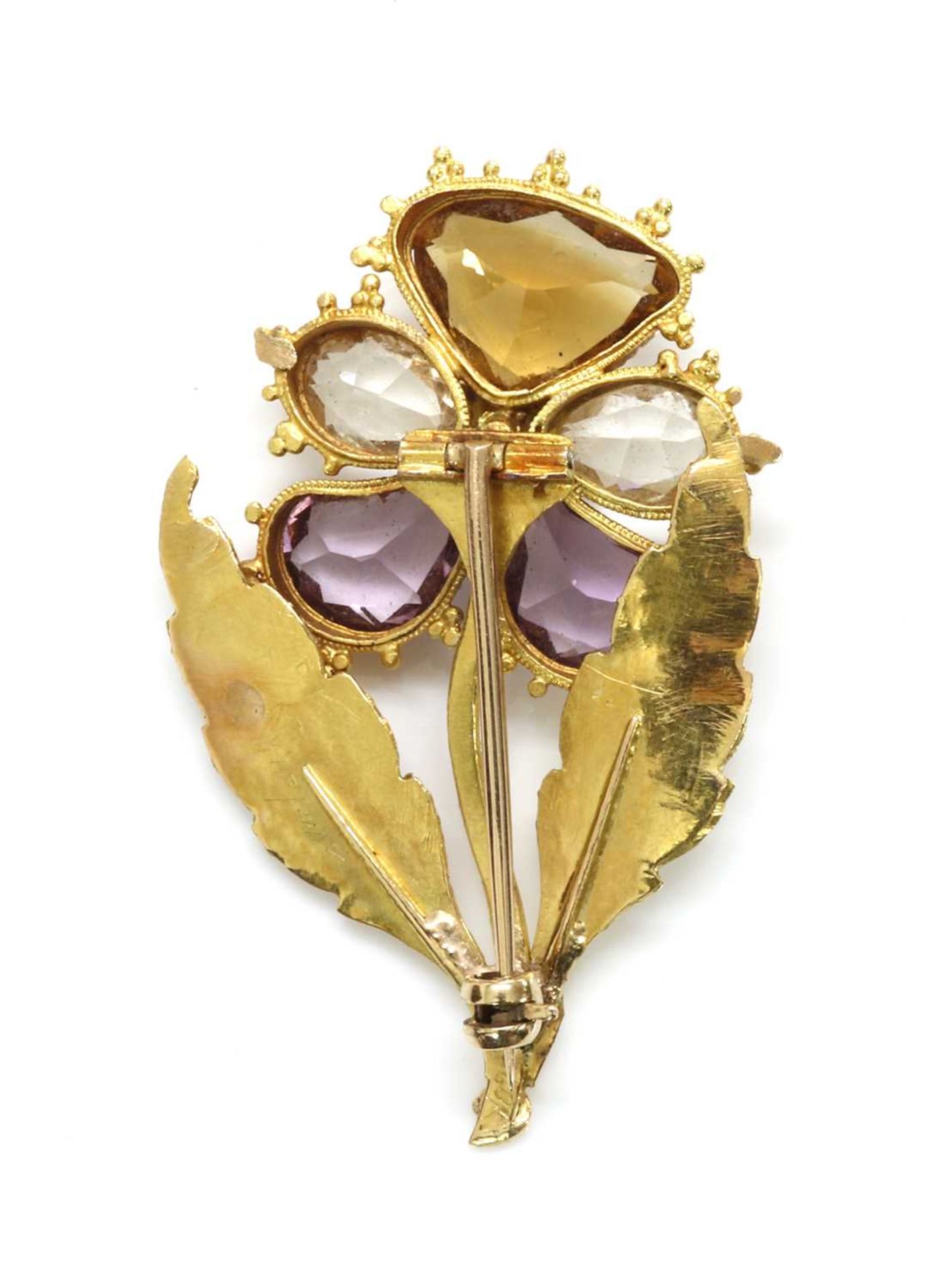 A Regency seed pearl, citrine, quartz and amethyst pansy brooch, c.1820-1830, - Image 2 of 2