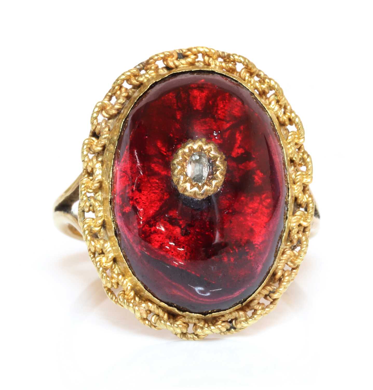 A Victorian cabochon garnet and diamond later mounted as a ring, - Image 3 of 3