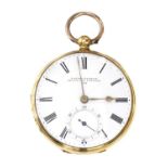 An 18ct gold key wound open faced pocket watch,