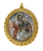 A gold South American or Spanish oval reliquary pendant,