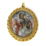 A gold South American or Spanish oval reliquary pendant,