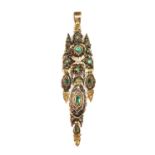 A cased late 18th century or early 19th century emerald set Catalan earring,