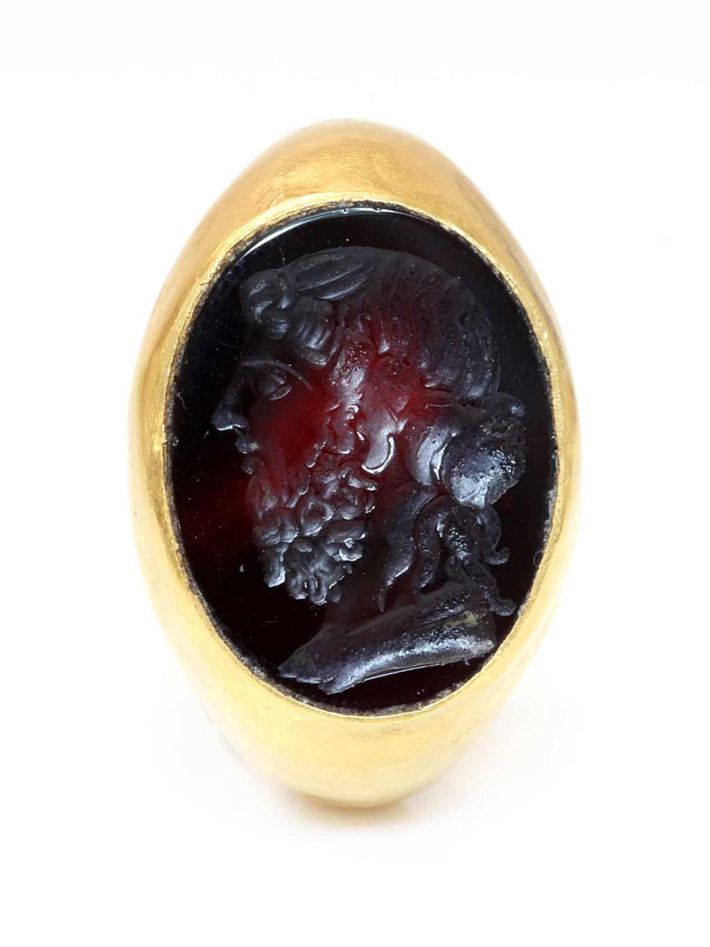 A Roman hollow gold hardstone intaglio ring, - Image 2 of 9