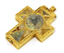 A high carat gold Byzantine, Latin form reliquary cross,