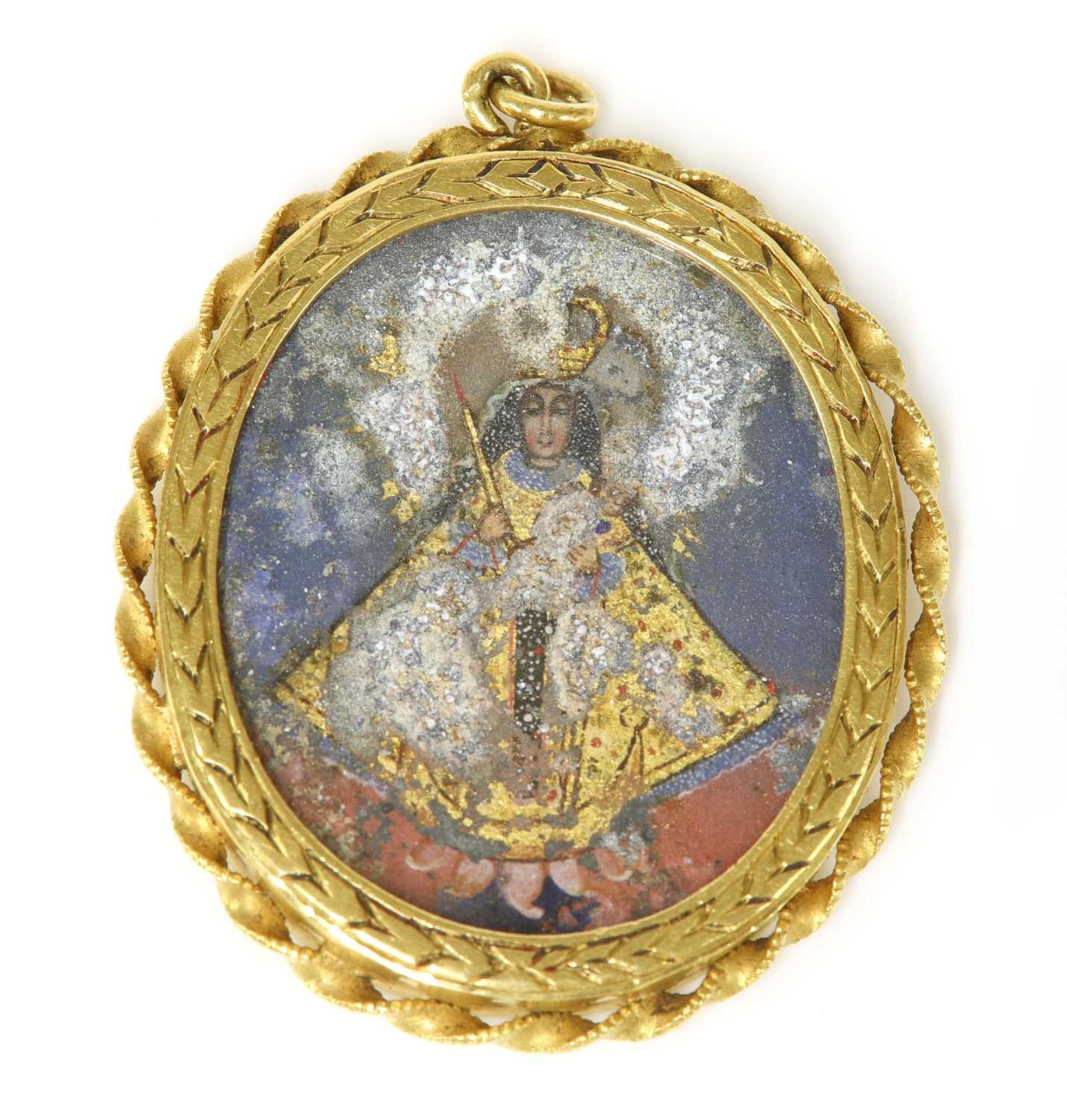 A gold South American or Spanish oval reliquary pendant, - Image 2 of 2