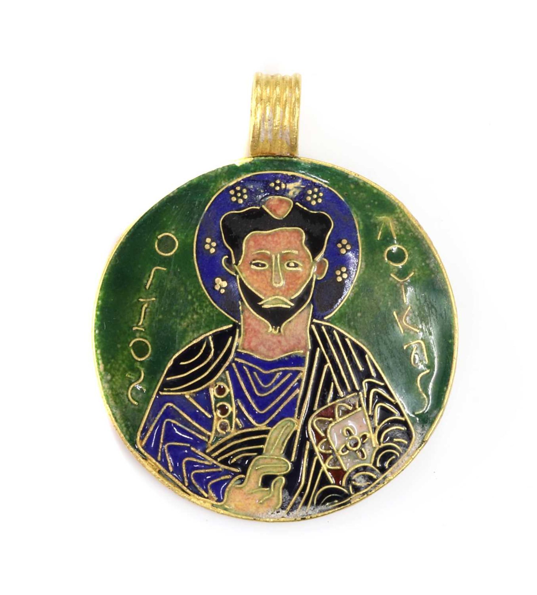 A Russian gold enamel icon pendant,