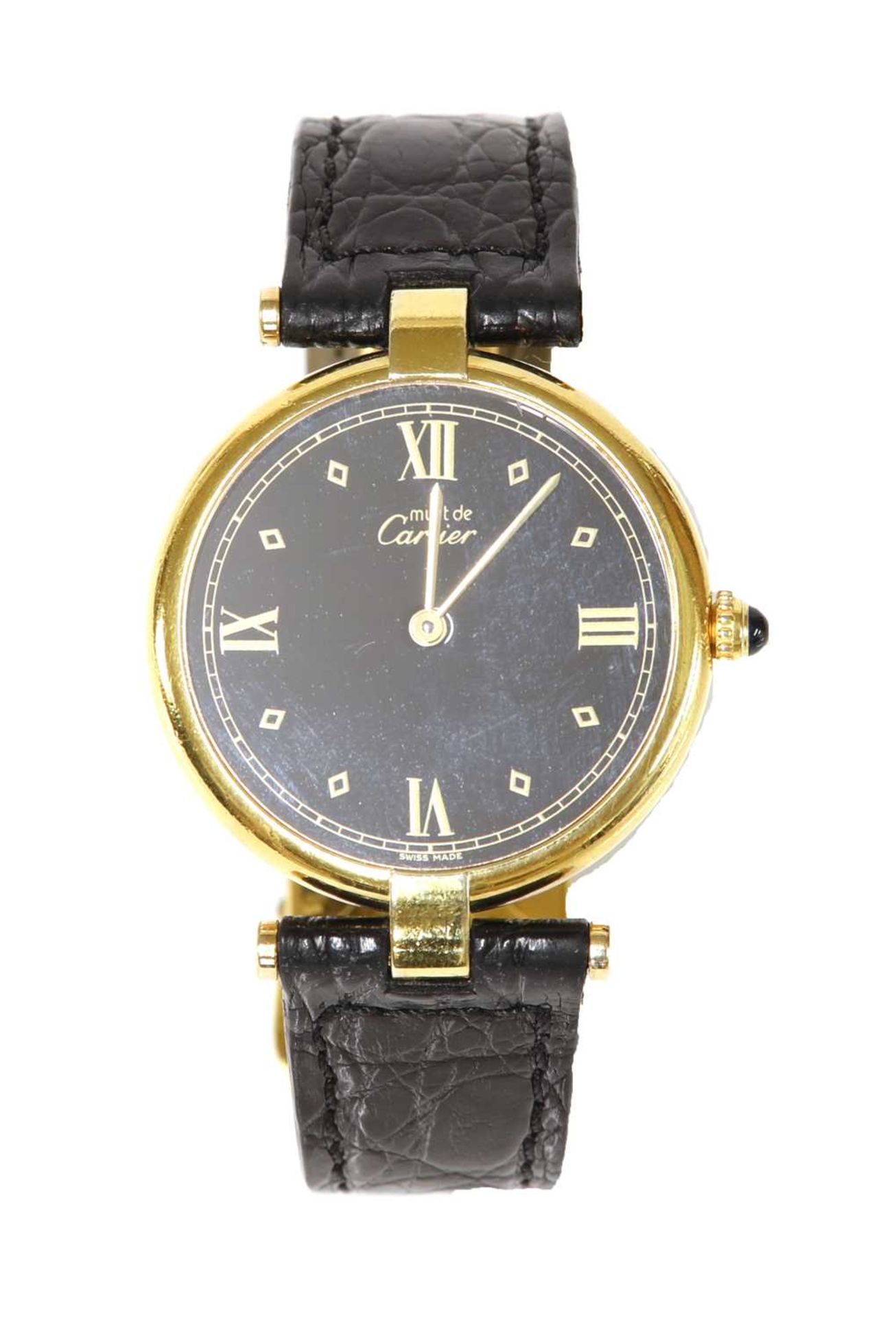 A gentlemen's Vermeil Must de Cartier quartz strap watch,