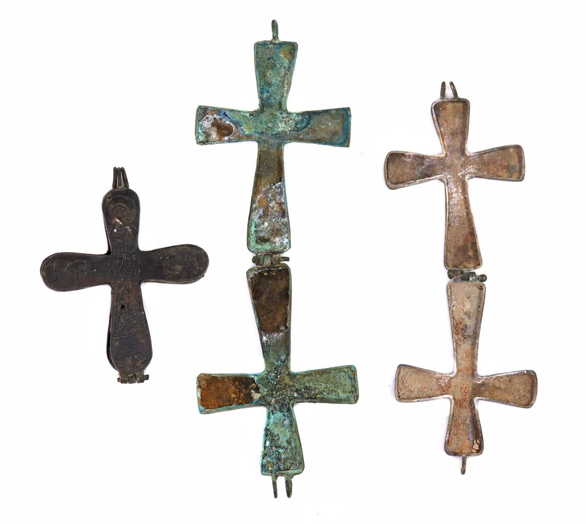 A Byzantine bronze enkolpion reliquary cross pendant, c.10th-12th century, - Image 3 of 3
