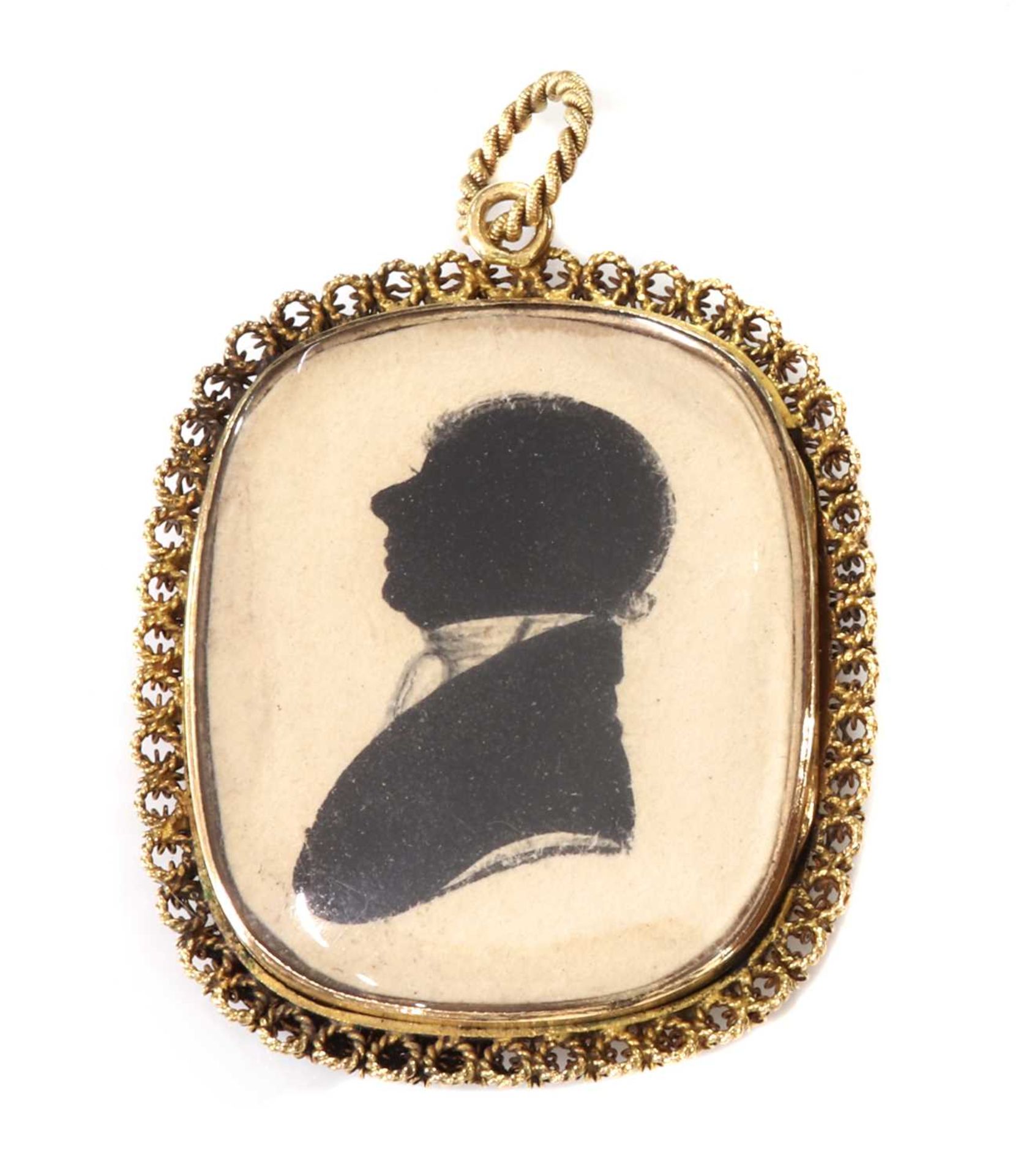 A Regency gold mounted painted silhouette pendant, - Image 2 of 2