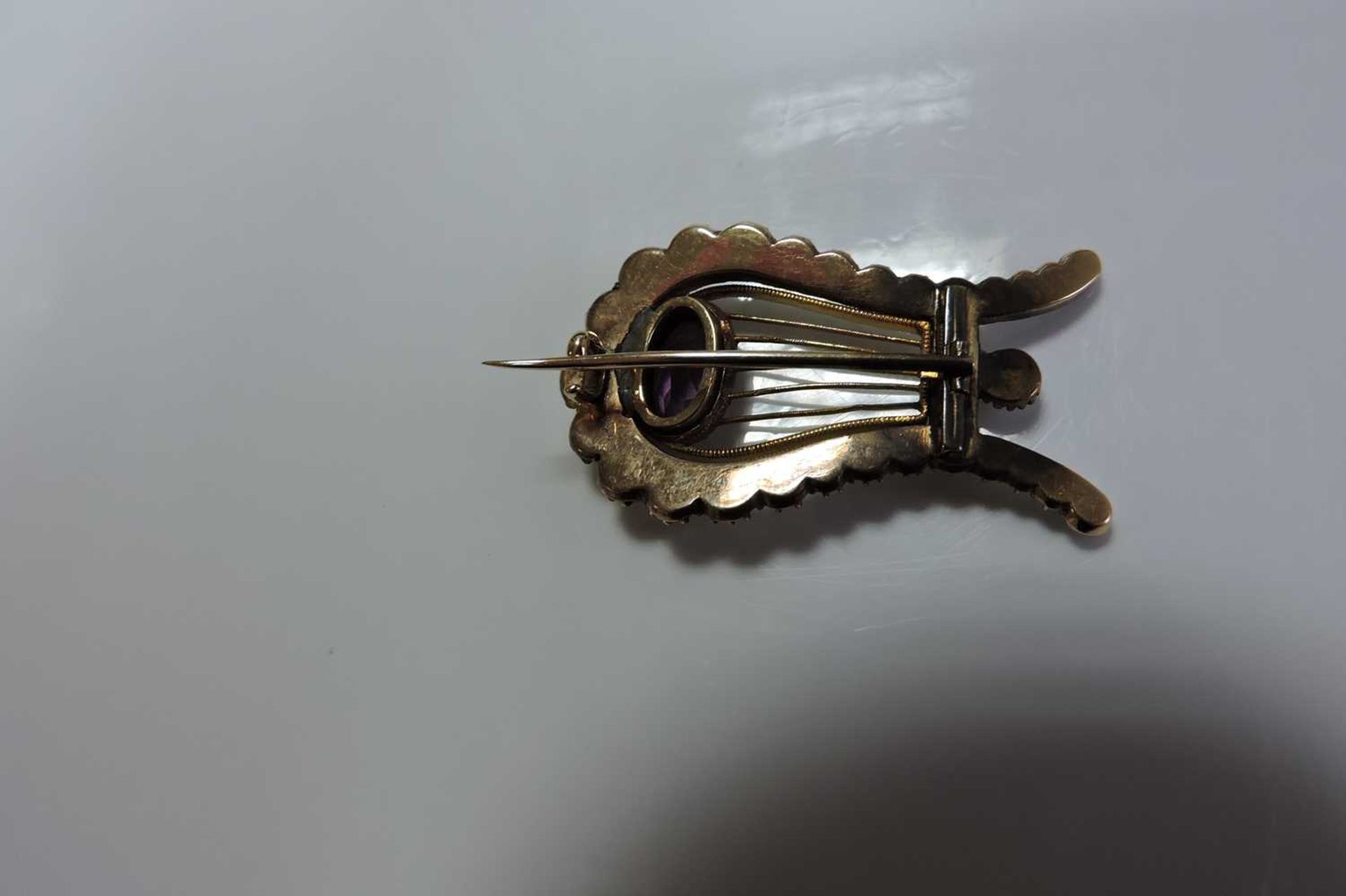 A Georgian paste and split pearl lyre brooch, - Image 2 of 5