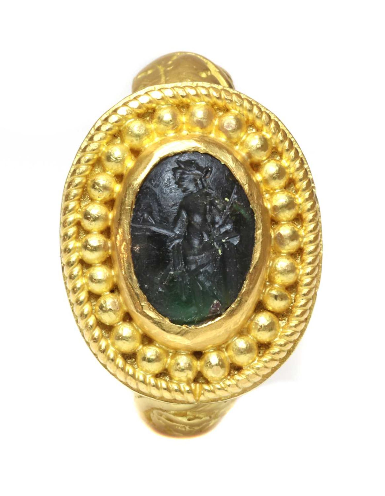 A Roman gold hardstone intaglio ring, - Image 2 of 6