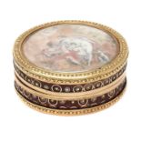 A French circular gold piqué work tortoiseshell box, c.1780,