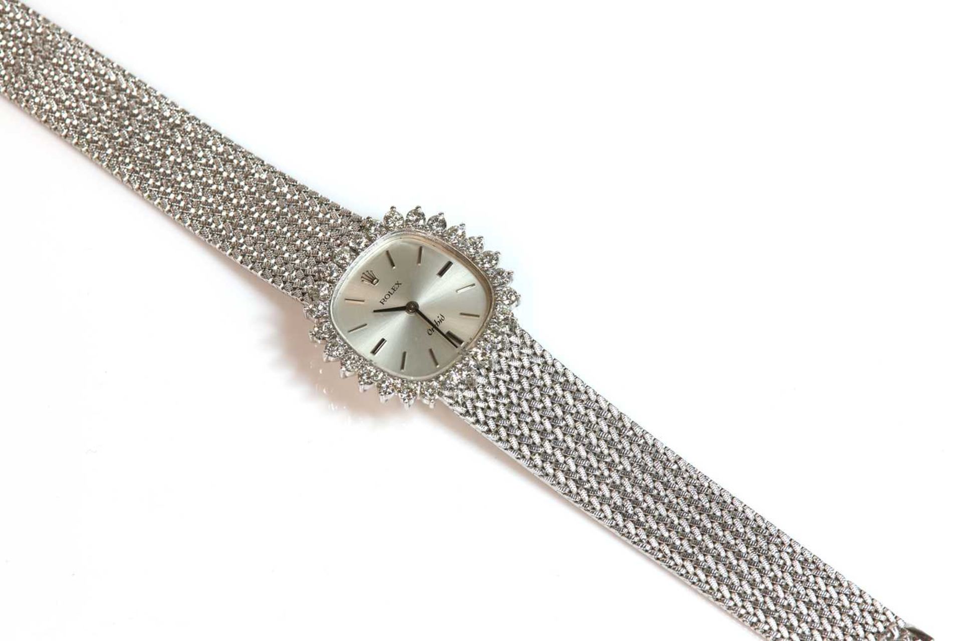 A ladies' 18ct white gold diamond set Rolex 'Orchid' mechanical bracelet watch, - Image 4 of 4