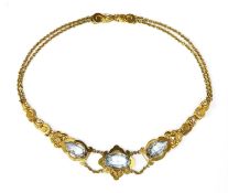 A Victorian gold aquamarine necklace, c.1850,