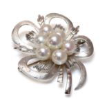 A white gold cultured pearl brooch, by Mikimoto,