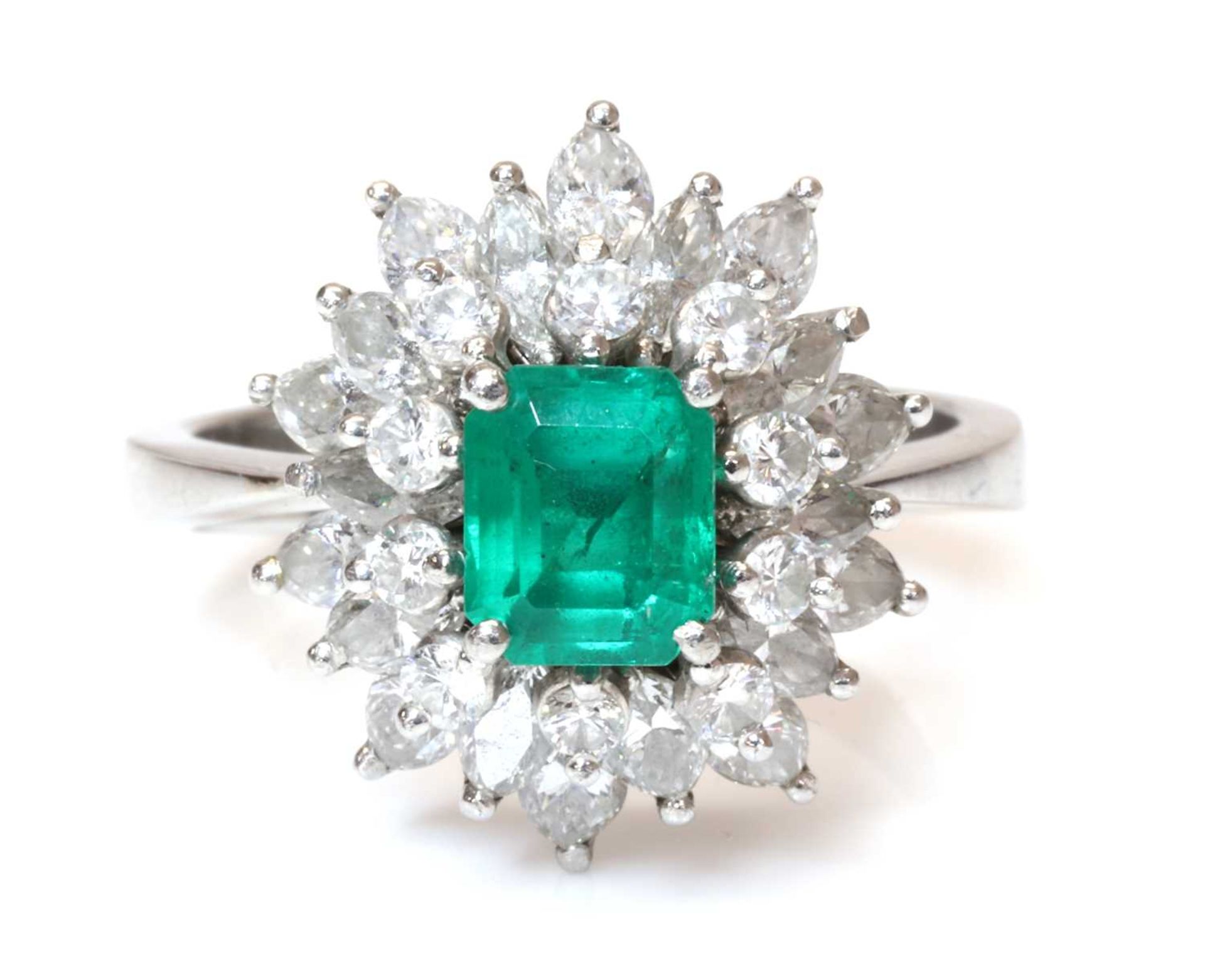An emerald and diamond three tier cluster ring, - Image 2 of 3