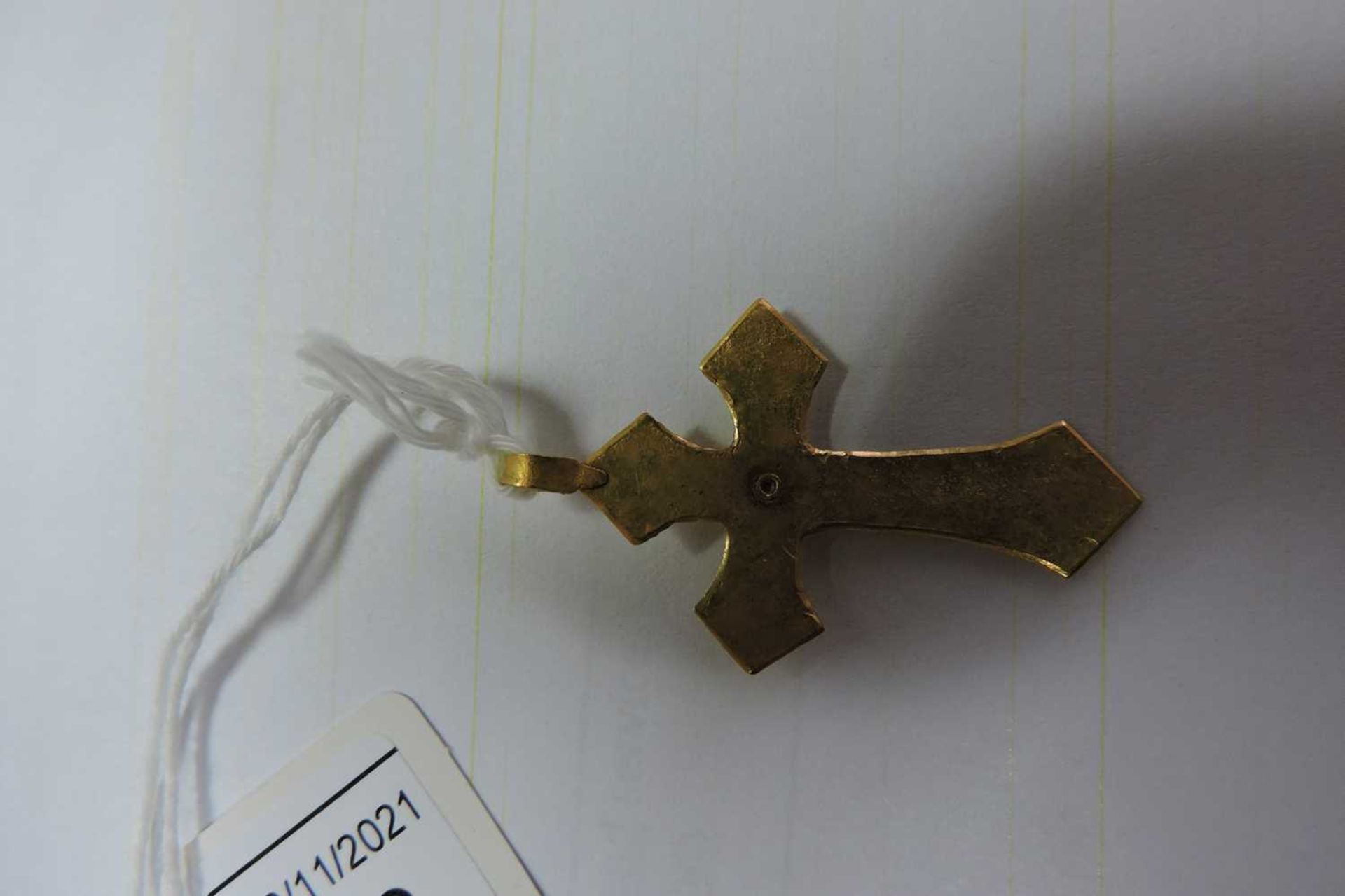 A Byzantine high carat gold garnet cross pendant, - Image 4 of 5