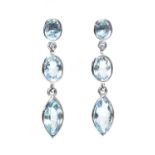 A pair of white gold aquamarine and blue topaz drop earrings,