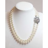 A two row uniform cultured pearl necklace,