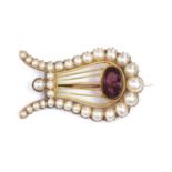 A Georgian paste and split pearl lyre brooch,