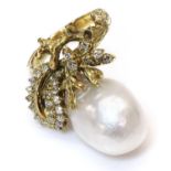 A cultured South Sea pearl and diamond ring, c.1970,