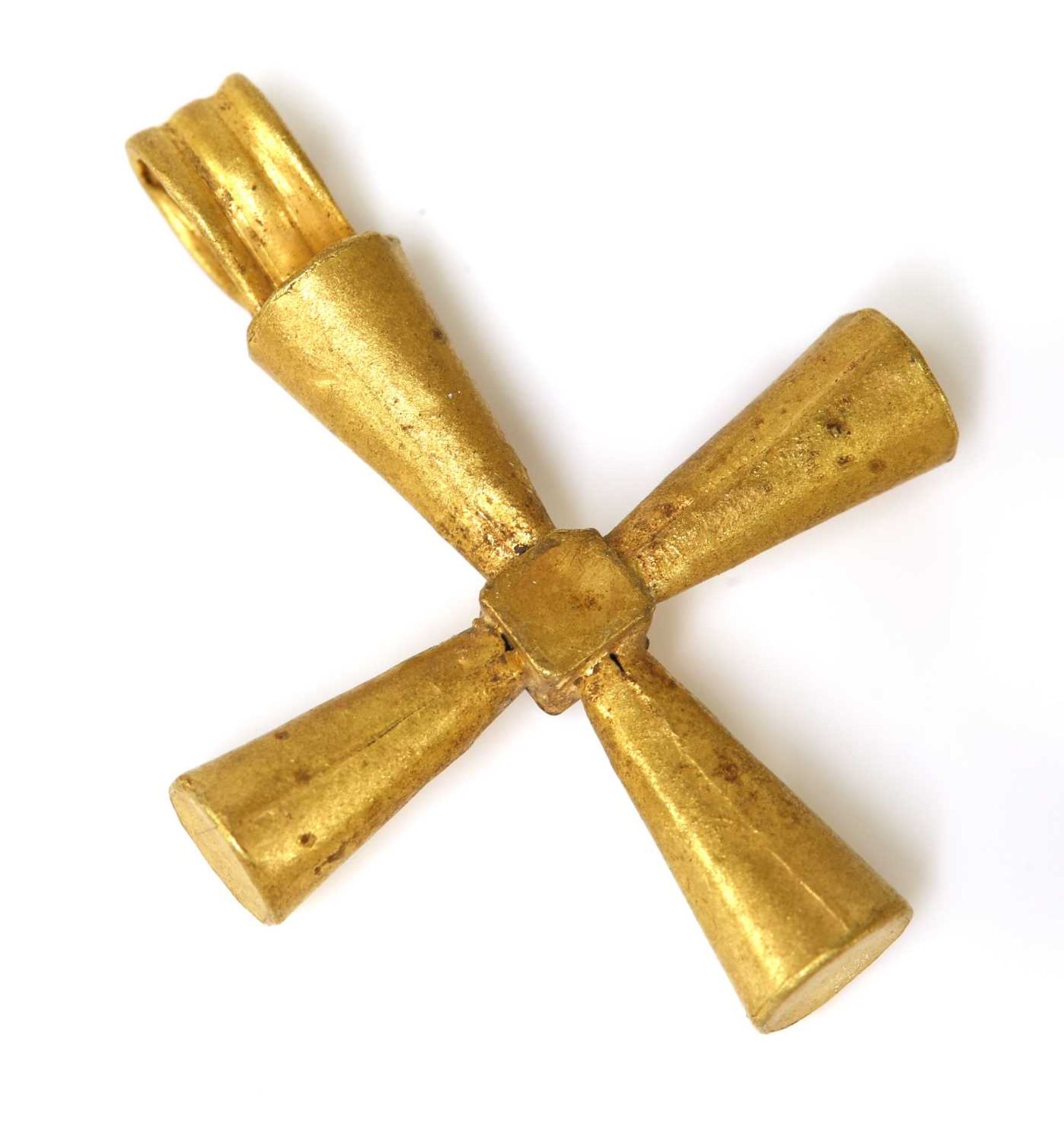 A Byzantine high carat gold garnet set hollow cross, - Image 2 of 2