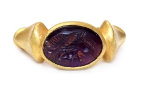 A Roman amethyst intaglio ring,