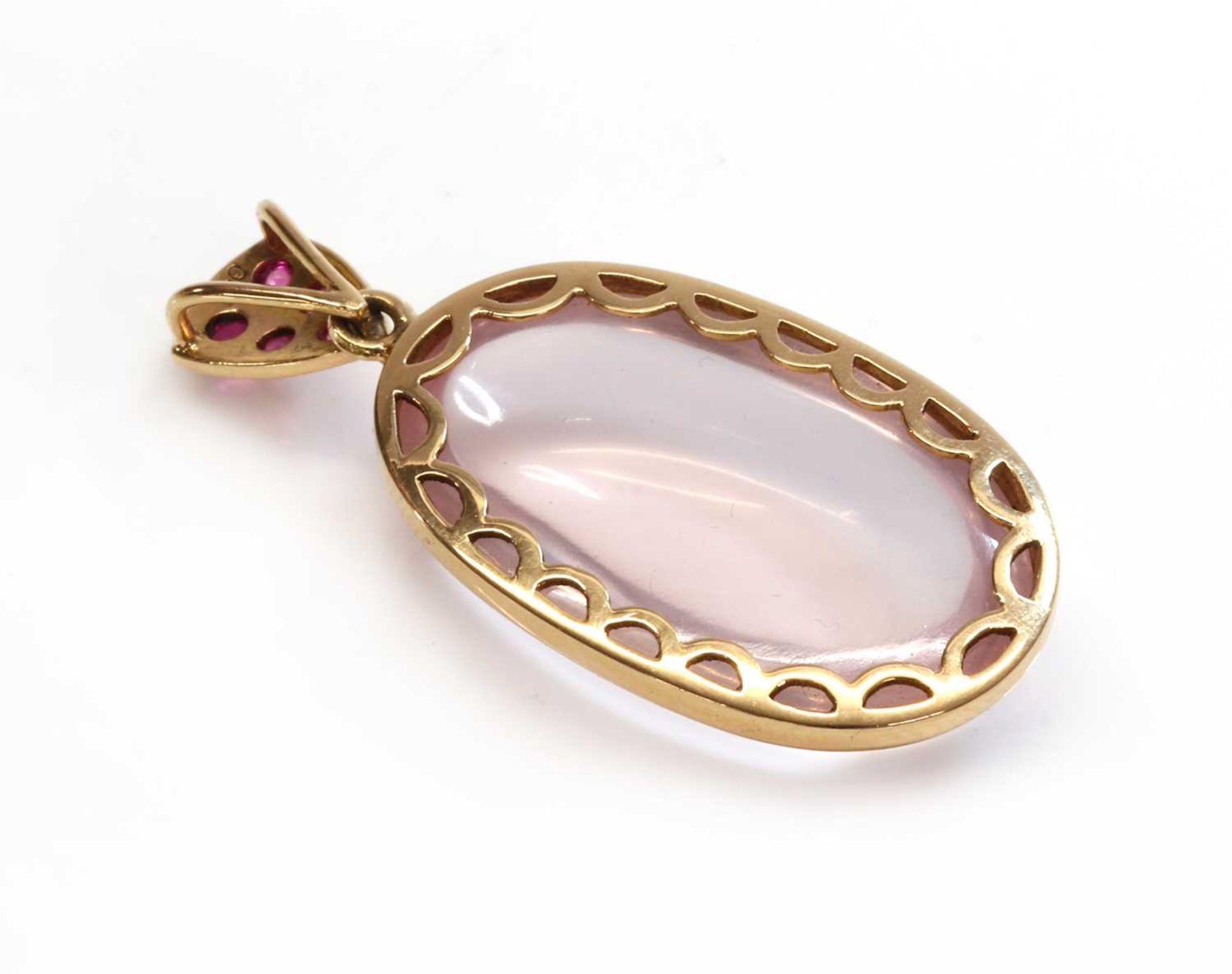 A gold rose quartz and ruby pendant, - Image 2 of 2
