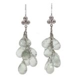 A pair of prasiolite and diamond drop earrings,