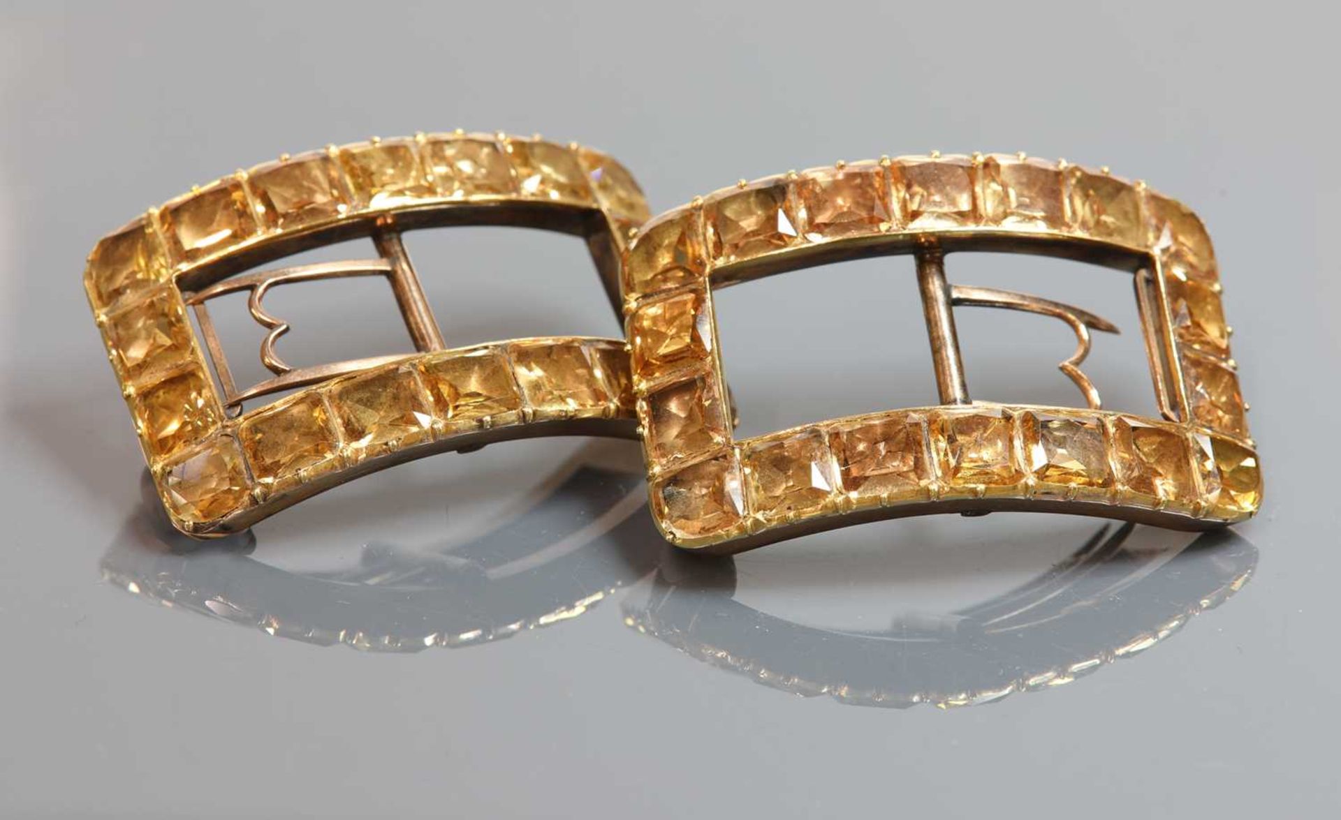 A pair of George III gold mounted topaz shoe buckles, c.1790, - Image 5 of 5